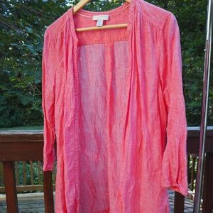 Kenar brand, size L women’s 100% linen button down 3/4 length sleeve in salmon